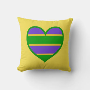 Mardi Gras Striped Green Heart Cushion