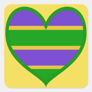 Mardi Gras Striped Heart Square Sticker