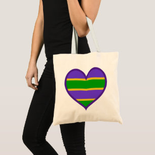 Mardi Gras Striped Purple Heart Tote Bag