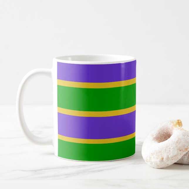 Mardi Gras Stripes  Coffee Mug (With Donut)