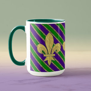 Mardi Gras Stripes & Fleur de Lys Mug