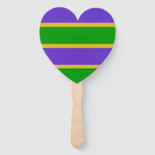 Mardi Gras Stripes Heart Hand Fan