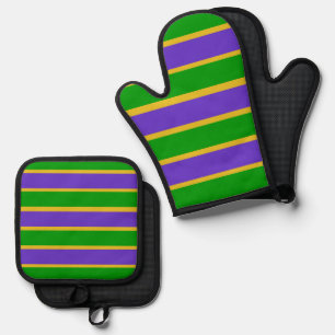 Mardi Gras Stripes Oven Mitt & Pot Holder Set