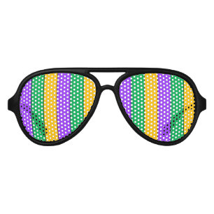 Mardi Gras Stripes Pattern Green Yellow Purple Aviator Sunglasses