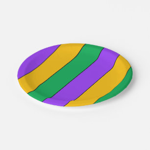 Mardi Gras Stripes Pattern Purple Green Yellow Paper Plate