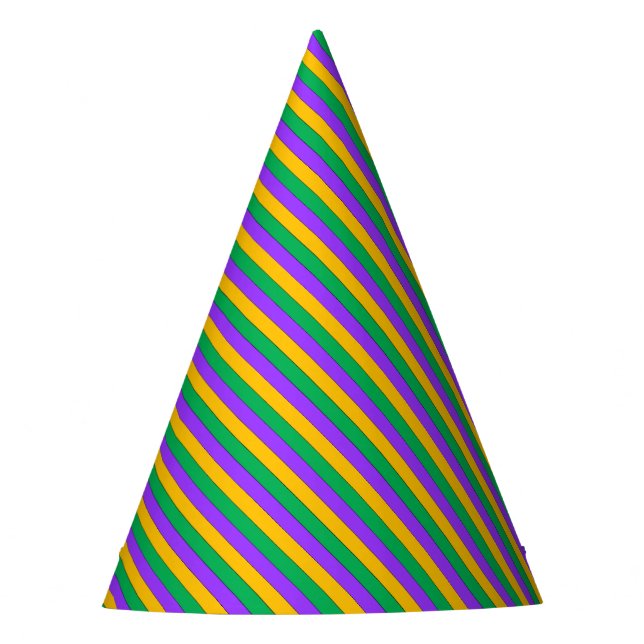 Mardi Gras Stripes Pattern Purple Green Yellow Party Hat (Front)