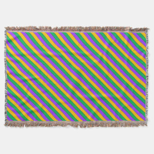 Mardi Gras Stripes Pattern Purple Green Yellow Throw Blanket