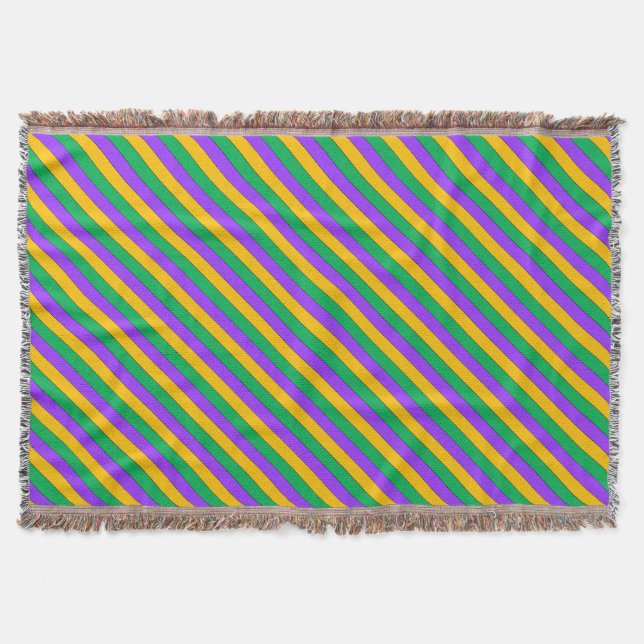 Mardi Gras Stripes Pattern Purple Green Yellow Throw Blanket (Front)