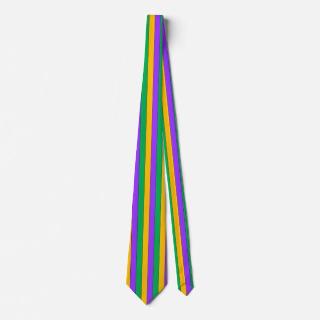Mardi Gras Stripes Pattern Purple Green Yellow Tie (Front)