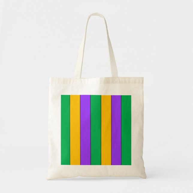 Mardi Gras Stripes Pattern Purple Green Yellow Tote Bag (Front)