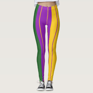 Mardi Gras Stripey Mauve, Green, yellow Leggings