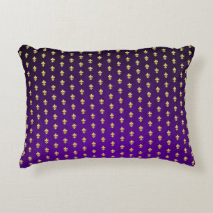 Mardi Gras Style Purple Gradient and Gold Fleur-de Decorative Cushion