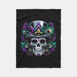 Mardi Gras Sugar Skull Festive Costume Top Dia De Fleece Blanket