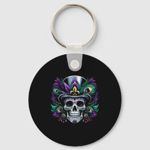 Mardi Gras Sugar Skull Festive Costume Top Dia De Key Ring