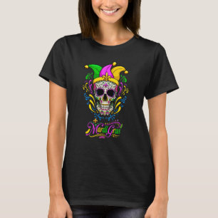 Mardi Gras Sugar Skull Fleur De Lis Jesters Hat Pa T-Shirt