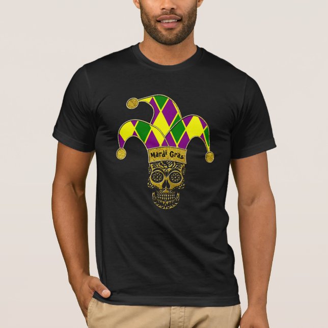 Mardi Gras Sugar Skull Jester T-Shirt (Front)