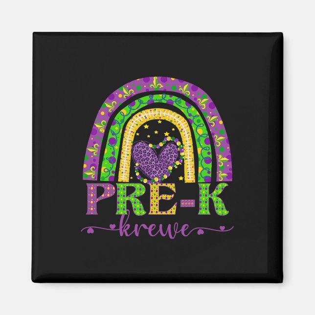 Mardi Gras Teacher Pre-k Krewe Rainbow Leopard Car Magnet (Front)