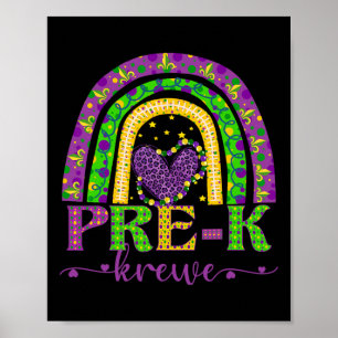 Mardi Gras Teacher Pre-k Krewe Rainbow Leopard Car Poster