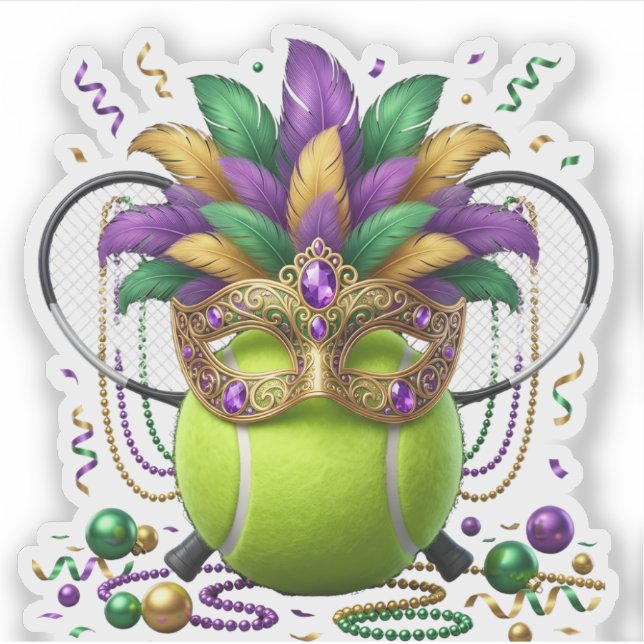 Mardi Gras Tennis Ball Masquerade Mask Feathers    (Front)