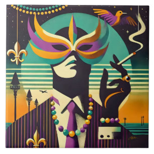 Mardi Gras The Smoking Man Ceramic Tile