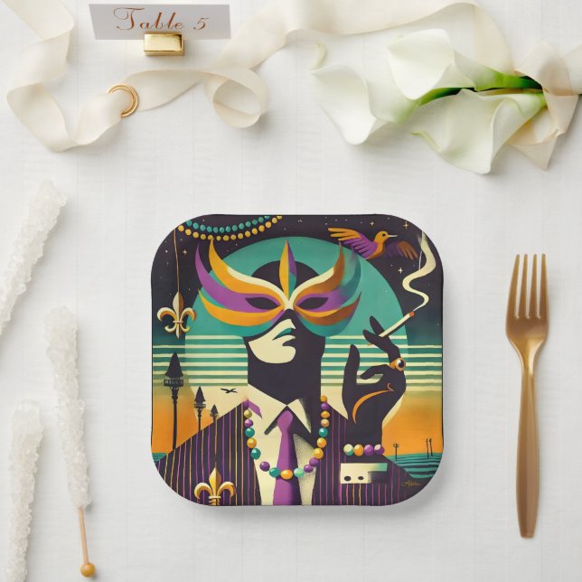 Mardi Gras The Smoking Man Paper Plate (Wedding)