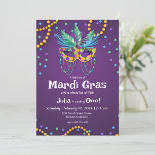 Mardi Gras Theme 1st Birthday Party Invitation