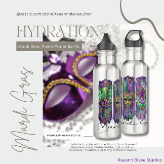 Mardi Gras Themed Stainless Steel Water Bottle