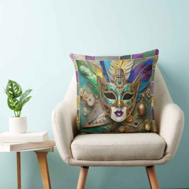 Mardi Gras Third Eye Gold Ceramic Feather Mask Cushion (Chair)