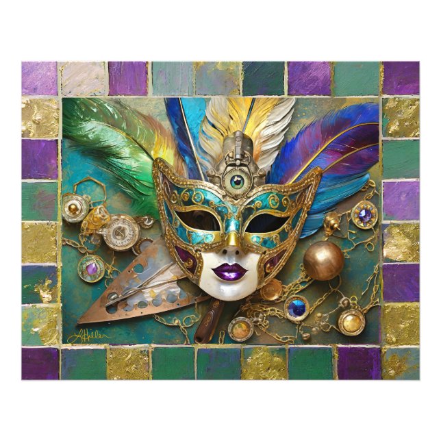 Mardi Gras Third Eye Gold Ceramic Feather Mask Photo Print (Front)
