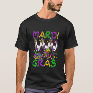 Mardi Gras Three Cute Chickens Beads Jester Hat Fa T-Shirt