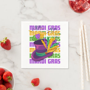MARDI GRAS Top Hat Feathers Napkin