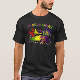 Mardi Gras Truck With Mask Fleur De Lis And Crawfi T-Shirt
