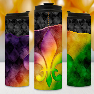 Mardi Gras Tumbler, Colourful Fleur de Lis Thermal Tumbler