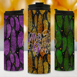 Mardi Gras Tumbler, Feathers, Mardi Gras Flag Thermal Tumbler