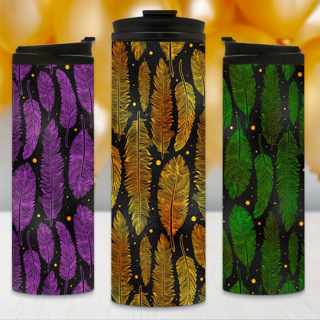 Mardi Gras Tumbler, Feathers, Mardi Gras Flag Thermal Tumbler (Creator Uploaded)