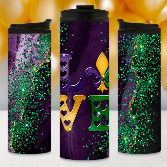 Mardi Gras Tumbler, Marble, Glitter and Love Thermal Tumbler (Creator Uploaded)