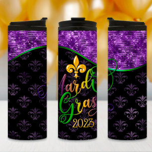 Mardi Gras Tumbler, Mardi Gras 2023 Purple Design Thermal Tumbler