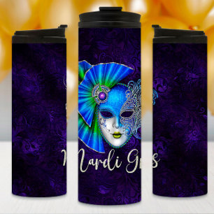 Mardi Gras Tumbler, Mardi Gras Blue Mask Thermal Tumbler