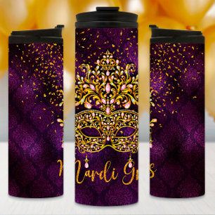 Mardi Gras Tumbler, Mardi Gras Jewelled Mask Thermal Tumbler