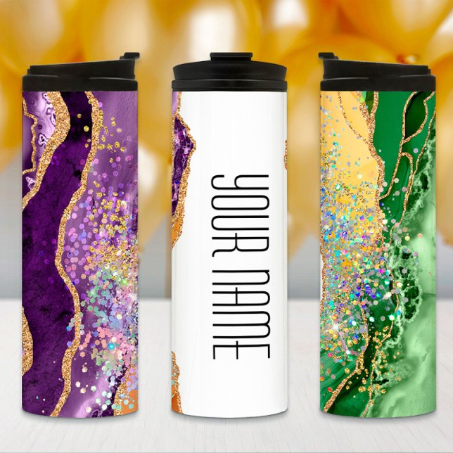 Mardi Gras Tumbler, Mardi Gras Purple Green Agate Thermal Tumbler (Creator Uploaded)