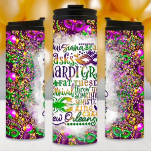 Mardi Gras Tumbler, Mardi Gras Words Thermal Tumbler