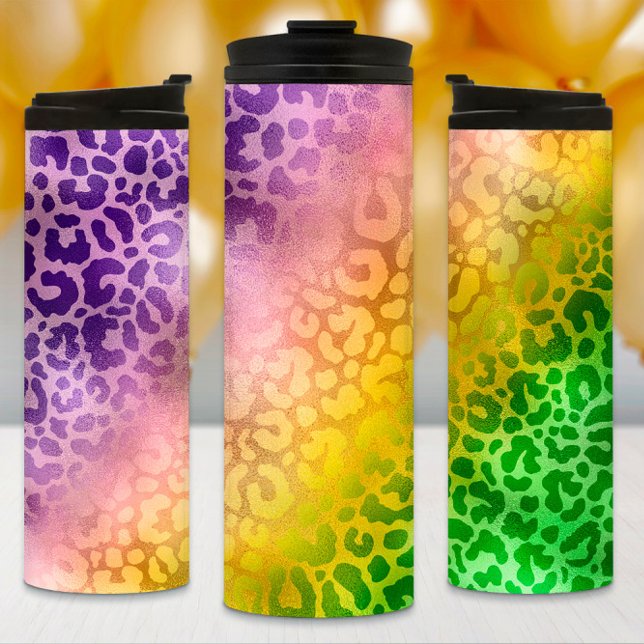 Mardi Gras Tumbler, Purple Yellow Green Leopard Thermal Tumbler (Creator Uploaded)
