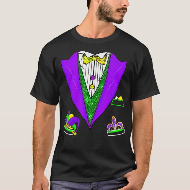 Mardi Gras Tuxedo Vest Party Suit Carnival Parade  T-Shirt (Front)