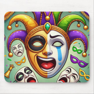 Mardi Gras. Two blue masks with emotions  Mouse Pad