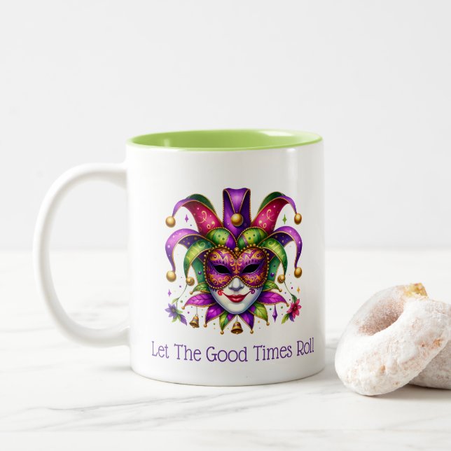 Mardi Gras  Two-Tone Coffee Mug (With Donut)