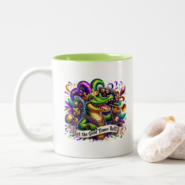 Mardi Gras  Two-Tone Coffee Mug (With Donut)