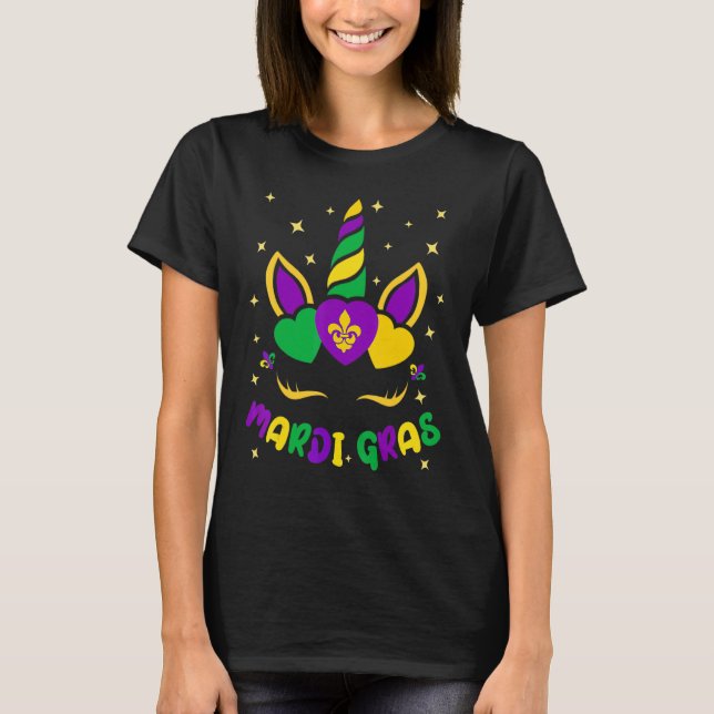 Mardi Gras Unicorn 2023 Mask Party Womens Girls Ki T-Shirt (Front)
