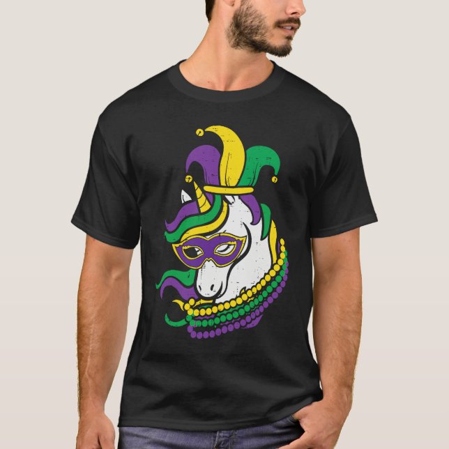 Mardi Gras Unicorn Cute Outfit Girls Kids Toddlers T-Shirt (Front)