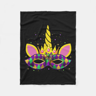 Mardi Gras Unicorn Jester Mask Outfit Toddlers Gir Fleece Blanket