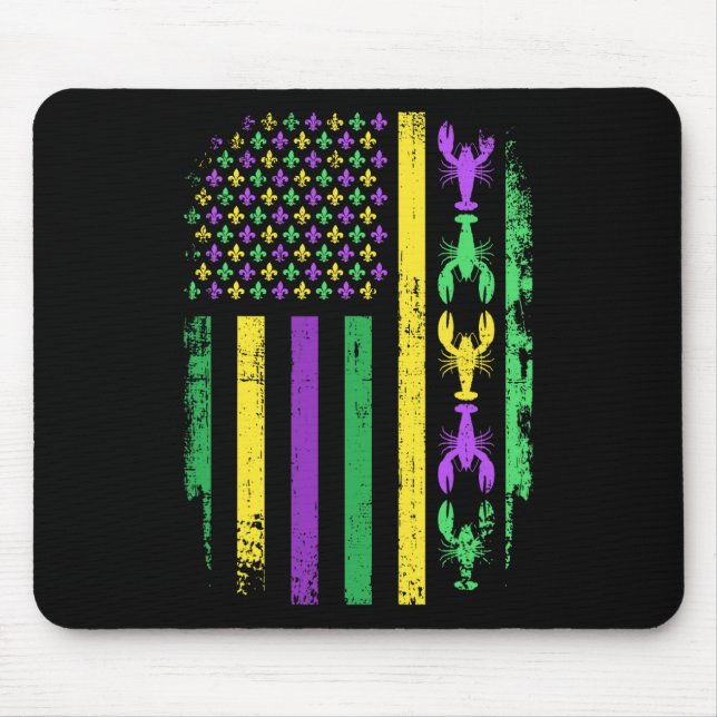 Mardi Gras Us American Flag With Crawfish New Orle Mouse Pad (Front)